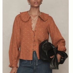 Pilcro Blouse with Floral Accents PXL